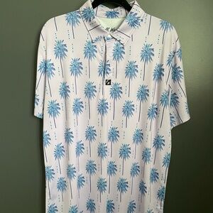 Men's Blue Palm Tree Print Golf Shirt